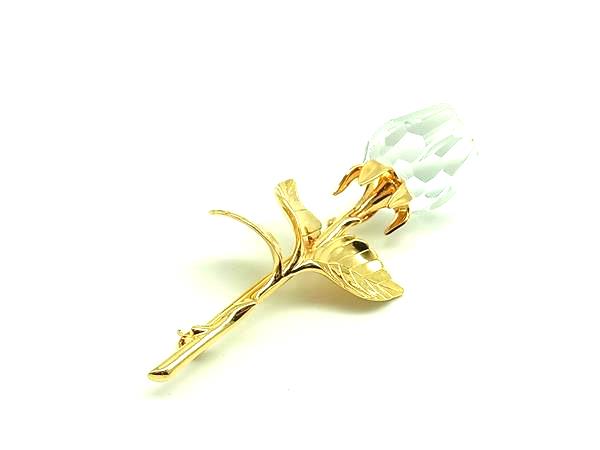 ■美品■ SWAROVSKI スワロフスキー バラ フラワー ピンブローチ ピンバッジ アクセサリー レディース ゴールド系×クリア DH8875