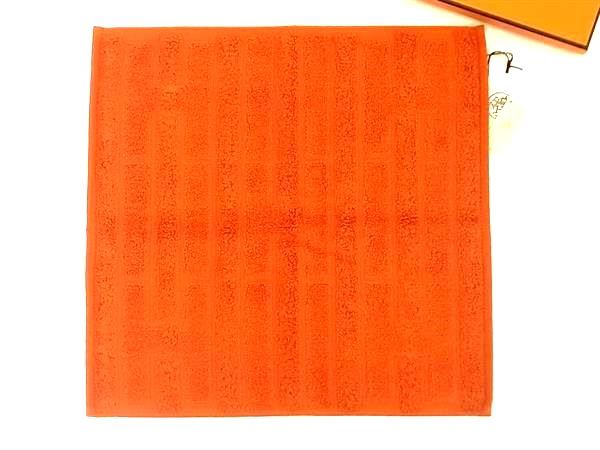 ■新品■未使用■ HERMES エルメス ステアーズ コットン100% フェイスタオル ハンドタオル レディース オレンジ系 FC0066