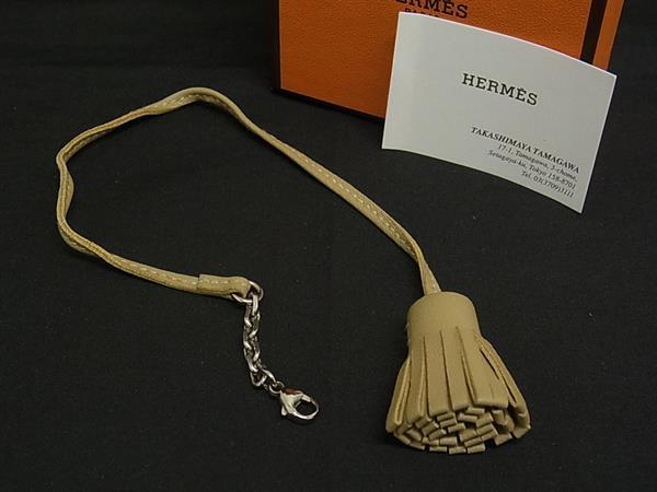 ■新品同様■ HERMES エルメス カルメンチータ レザー タッセル キーホルダー チャーム レディース ライトブラウン系 FI5709
