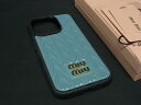 ■美品■ miumiu ミュウミュウ マテラッセ レザー iPhone14Pro 対応 アイフォンケース スマホケース ブラック系×ブルー系 FM4255