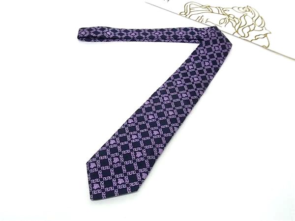 ■新品■未使用■ VERSACE ヴェルサーチ メデューサ シルク100% ネクタイ ビジネス 紳士 メンズ パープル系×ネイビー系 BP5533