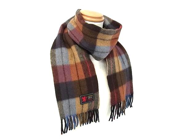 ■美品■ ROBERTSON LONDON ロバートソンロンドン カシミヤ100％ フリンジ マフラー ストール 防寒具 ブラウン系×マルチカラー DK1456