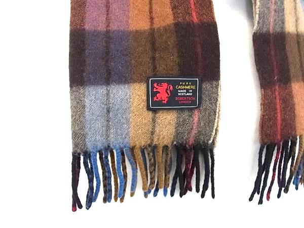 pleasure-Store 楽天市場店の■美品■ ROBERTSON LONDON ロバートソンロンドン カシミヤ100％ フリンジ マフラー ストール 防寒具 ブラウン系×マルチカラー DK1456｜アングル2