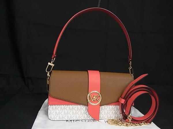 乐天商城 - ■新品■未使用■ MICHAEL KORS マイケルコース MK柄 PVC×レザー 2WAY ハンドバッグ ショルダーバッグ ピンク系×アイボリー系 AT4781