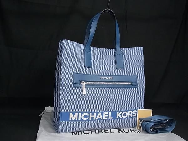 乐天商城 - ■新品■未使用■ MICHAEL KORS マイケルコース キャンバス×レザー 総柄 2WAY ハンドバッグ ショルダー ブルー系 AW5369