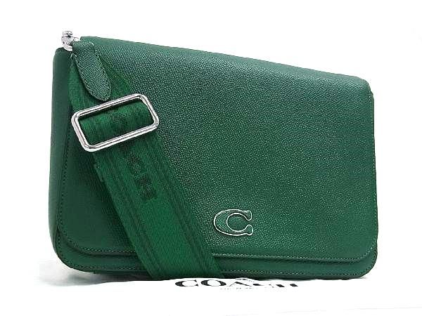 ■新品同様■ COACH コーチ レザー クロスボディ ショルダーバッグ 斜め掛け 肩掛け レディース グリーン系 DA6909