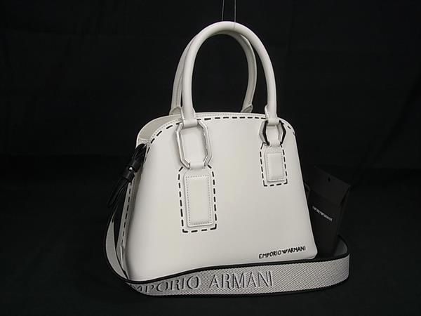 ■現行品■新品■未使用■ EMPORIO ARMANI エンポリオアルマーニ レザー 2WAY ハンドバッグ ショルダー クロスボディ ホワイト系 FA3893