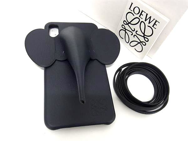 ■新品同様■ LOEWE ロエベ アナグラム レザー エレファント 象 iPhoneXS Max対応 スマホケース アイフォンケース ネイビー系 BJ0714