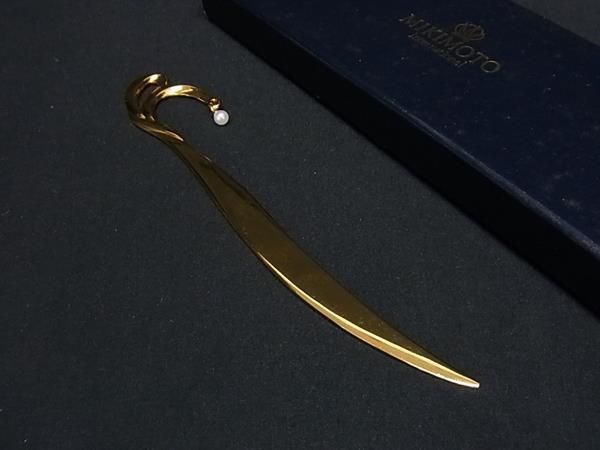 ■美品■ MIKIMOTO ミキモト 本真珠 アコヤ真珠 パール 約3mm ブックマーク ブックマーカー 栞 しおり ゴ..