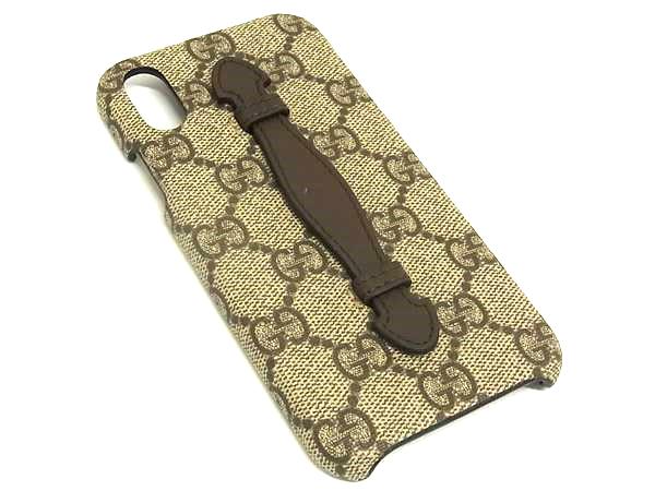 ■極美品■ GUCCI グッチ 549319 GG柄 PVC×レザー iPhoneX/XS 対応 アイフォンケース スマホケース ブラウン系 FI5796