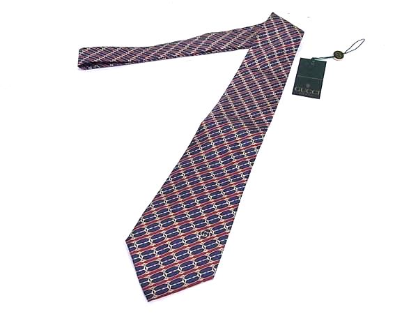 GUCCI - ■新品同様■ GUCCI グッチ シルク100% ネクタイ ビジネス 紳士 メンズ ネイビー系×レッド系 BN9785