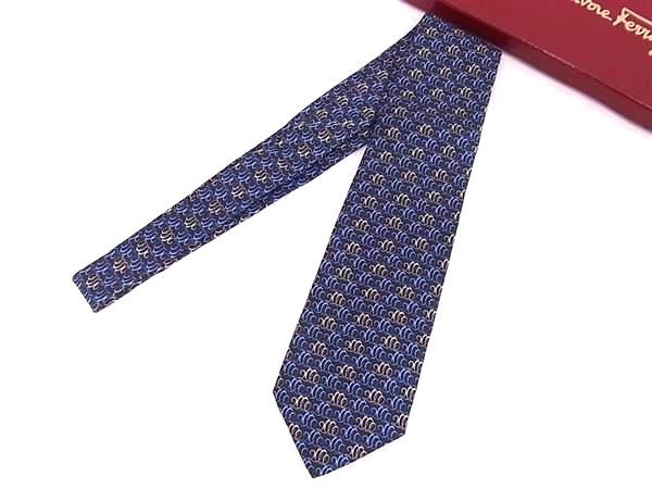 樂天商城 - ■新品■未使用■ Salvatore Ferragamo フェラガモ シルク100% 総柄 ネクタイ ビジネス 紳士 メンズ ブルー系×グレー系 CC1415