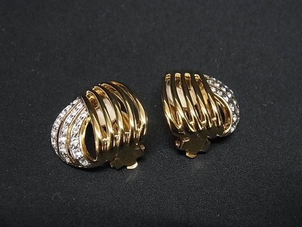 ■美品■ D'ORLAN ドーラン ラウンストーン クリップ式 イヤリング アクセサリー ゴールド系×シルバー系 DD7087