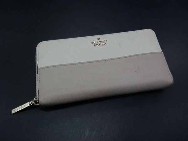 kate spade ケイトスペード レザー ラウンドファスナー 長財布 ウォレット 札入れ 小銭入れ レディース ベージュ系 DH2730