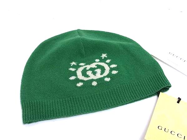 ■新品■未使用■ GUCCI グッチ 748423 インターロッキングG ウール100％ ニット帽 帽子 サイズ M キッズ グリーン系 BN9821