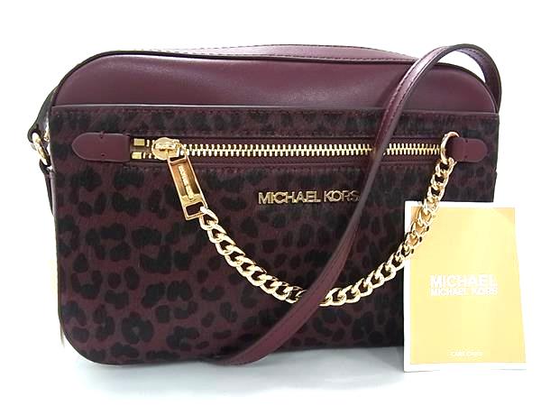乐天商城 - ■新品同様■ MICHAEL KORS マイケルコース ハラコ レオパード ショルダーバッグ クロスボディ ボルドー系×ブラック系 BP7106