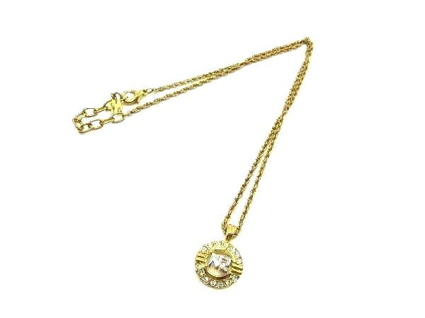 ■美品■ NINA RICCI ニナリッチ ロゴモチーフ ラインストーン ネックレス ペンダント アクセサリー ゴールド系 DE2500