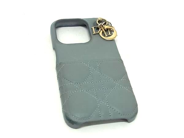 ChristianDior クリスチャンディオール レディディオール カナージュ レザー iPhone15Pro 対応 アイフォンケース グレー系 GB2092