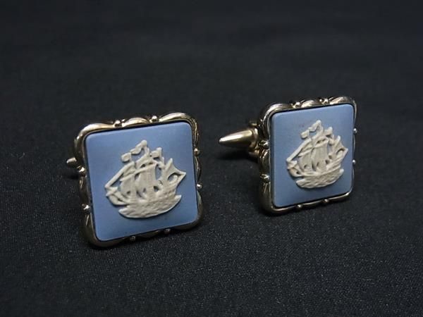 pleasure-Store 楽天市場店のWEDGWOOD ウェッジウッド Stratton ストラットン コラボ カメオ カフス カフリンクス アクセサリー メンズ ライトブルー系 DE9585 冠婚葬祭 結婚式 葬式|詳細画像