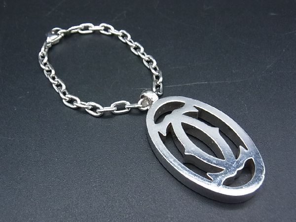 ■美品■ Cartier カルティエ 2Cロゴ チャーム キーホルダー キーリング アクセサリー 小物 メンズ レディース シルバー系 a4105
