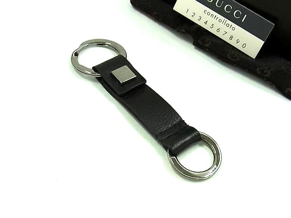■新品同様■ GUCCI グッチ レザー キーリング キーホルダー バッグチャーム キーチャーム レディース メンズ ブラック系 BP5636