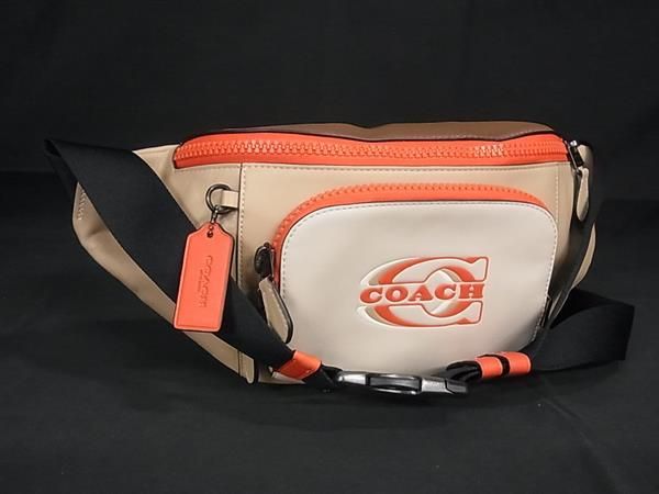 ウエストバッグ ■新品■未使用■ COACH コーチ CH110 トラック レザー ウエストポーチ ウエストバッグ ボディバッグ レディース ベージュ系 FA1099