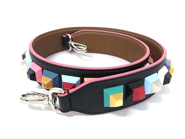 ■美品■ FENDI フェンディ ストラップユー レザー バッグ用 ショルダーストラップ 肩掛け ブラック系×マルチカラー BJ8939