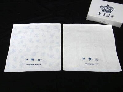 ■新品同様■ Royal Copenhagen ロイヤル コペンハーゲン コットン100% フラワー ハンドタオル 2点セット ホワイト系 DD7026