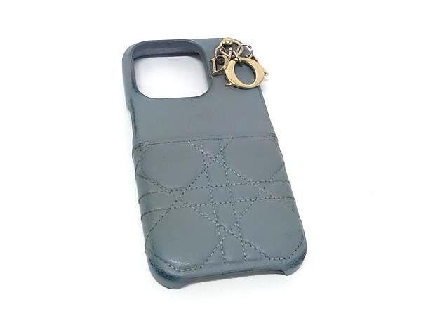 ChristianDior クリスチャンディオール レディディオール カナージュ レザー iPhone15Pro 対応 アイフォンケース グレー系 BT5928