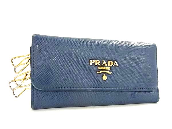 PRADA プラダ サフィアーノレザー 6連 キーケース 鍵入れ レディース ブルー系 DL1616