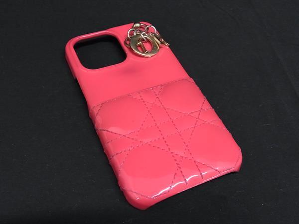 ChristianDior ディオール レディディオール カナージュ パテントレザー iPhone14Pro 対応 アイフォンケース ピンク系 FK8448