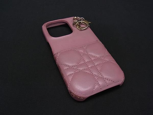 ChristianDior クリスチャンディオール レディディオール カナージュ レザー iPhone15Pro 対応 アイフォンケース ピンク系 HB1143
