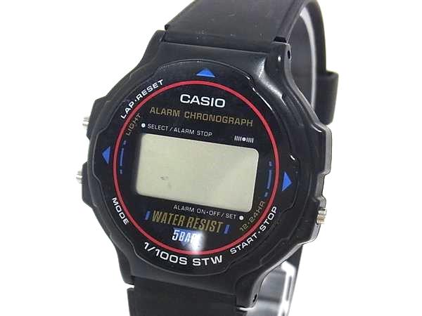 Other - ■美品■ CASIO カシオ W-78 SS×ラバー 5気圧防水 クォーツ 腕時計 ウォッチ メンズ レディース ブラック系×マルチカラー DM9902