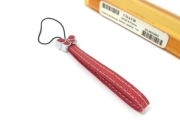 ■美品■ COACH コーチ 蝶モチーフ レザー ストラップ キーホルダー チャーム レディース レッド系 DI5322