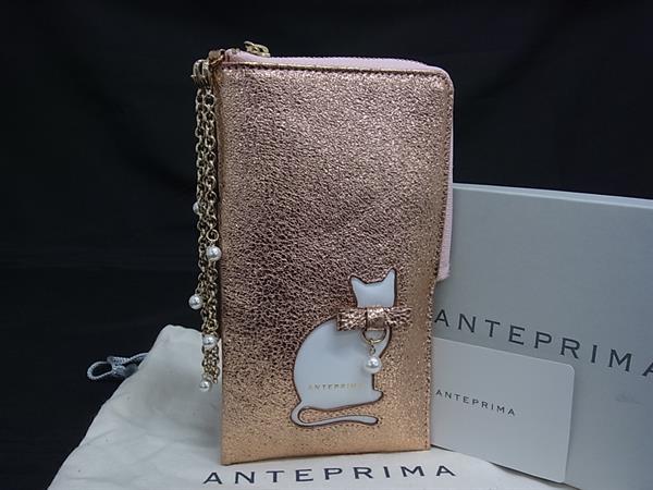 アンテプリマ ■新品■未使用■ ANTEPRIMA アンテプリマ ミャゴラーレ レザー 猫 スマホケース ポーチ マルチケース メタリック ピンク系 BL7229