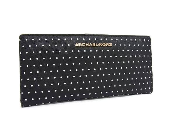 乐天商城 - ■美品■ MICHAEL KORS マイケルコース PVC ドット柄 水玉模様 二つ折り 長財布 ウォレット 札入れ ブラック系×ホワイト系 DL6229