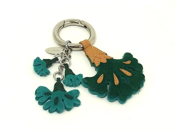 Key Holder - ■美品■ FURLA フルラ レザー フラワー 花 キーリング キーホルダー チャーム レディース メンズ グリーン系 DL6929