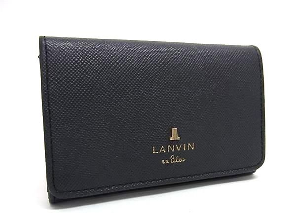 ■美品■ LANVIN en Bleu ランバンオンブルー レザー カードケース パスケース カード入れ 定期入れ レディース ブラック系 DE9467