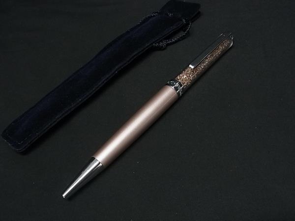 ■美品■ SWAROVSKI スワロフスキー クリスタルライン ツイスト式 ボールペン 文房具 筆記用具 シルバー系×ライトピンク系 DI1924