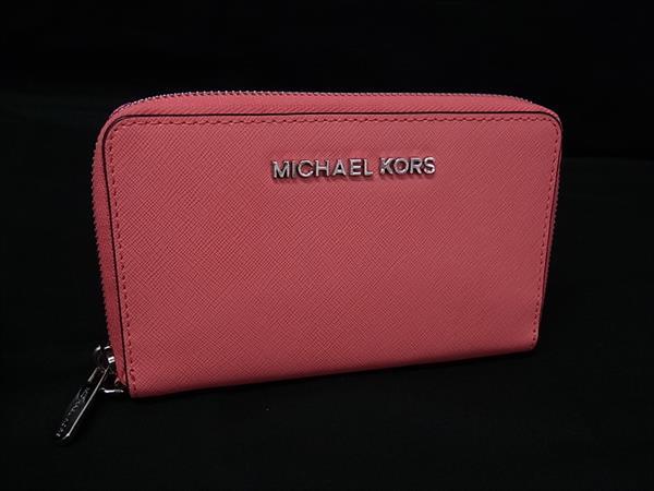 ■美品■ MICHAEL KORS マイケルコース レザー ラウンドファスナー 長財布 ウォレット 小銭入れ 札入れ レディース ピンク系 DL8253