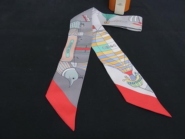 樂天商城 - ■新品■未使用■ HERMES エルメスLES FOLIES DU CIEL 【大空の狂気】 シルク100% ツイリー リボンスカーフ グレー系 FX2732