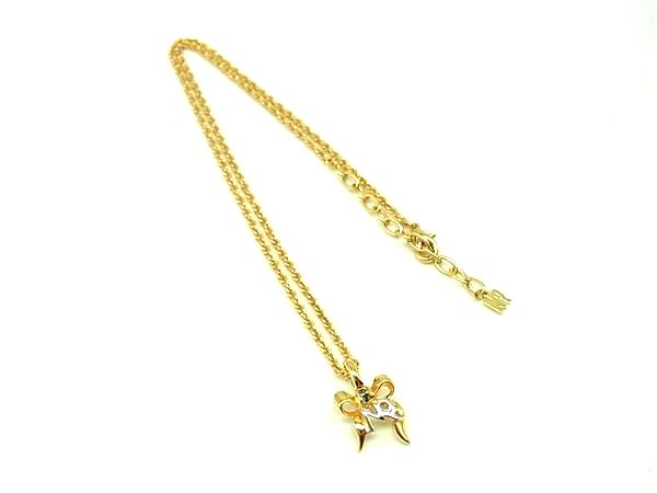 樂天商城 - ■美品■ NINA RICCI ニナリッチ ラインストーン リボン ネックレス ペンダント アクセサリー レディース ゴールド系 DH7176