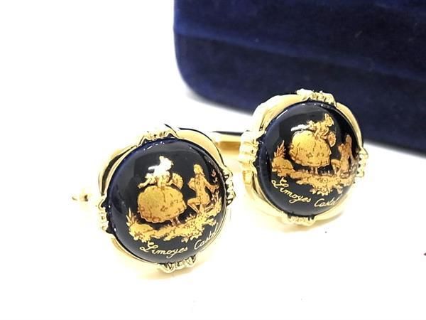 ■美品■ LIMOGES CASTEL リモージュキャッスル カフス カフリンクス アクセサリー ビジネス 紳士 メンズ ネイビー系 DE9665 冠婚葬祭 結婚式 葬式