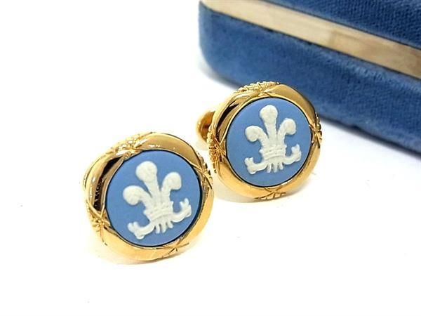 ■美品■ WEDGWOOD ウェッジウッド ジャスパー カフス カフリンクス アクセサリー ビジネス 紳士 メンズ ブルー系 DE9672 冠婚葬祭 結婚式 葬...