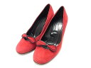 ■美品■ kate spade ケイトスペード スエード×レザー ヒール リボン パンプス 表記サイズ 5 1/2(約22.5cm) 靴 レッド系 DF5464