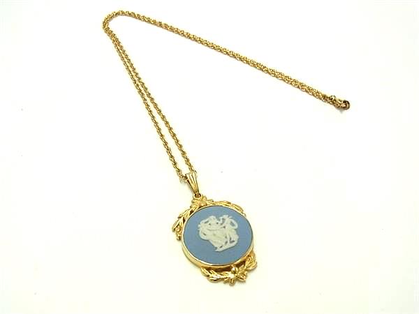 ■極美品■ WEDGWOOD ウェッジウッド ジャスパー カメオ ネックレス ペンダント アクセサリー レディース ゴールド系 DJ0069
