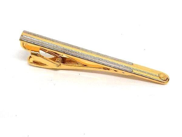 ■美品■ dunhill ダンヒル ネクタイピン タイクリップ アクセサリー ビジネス 紳士 メンズ ゴールド系×シルバー系 DE8685 冠婚葬祭 結婚式 葬式