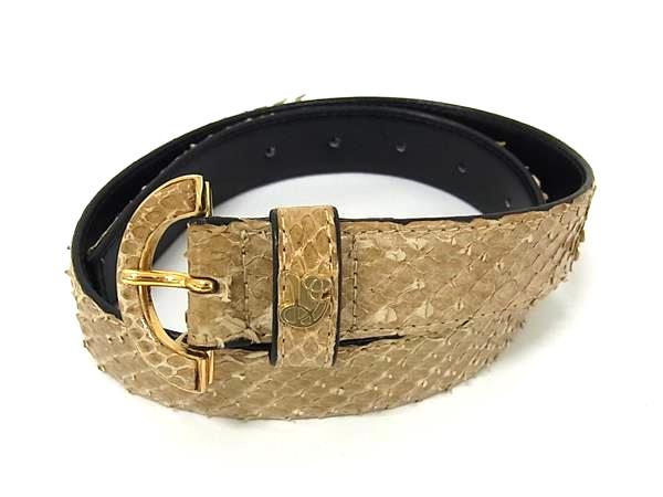 ■極上■本物■美品■ VALENTINO GARAVANI ヴァレンティノ ガラヴァーニ パイソン ゴールド金具 ベルト ベージュ系 DJ0391