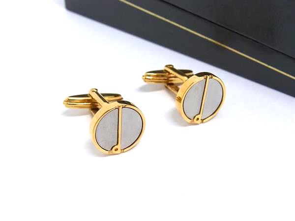 ■極美品■ dunhill ダンヒル カフリンクス カフスボタン アクセサリー ビジネス 紳士 メンズ ゴールド系×シルバー系 DJ1410 冠婚葬祭 結婚式 葬式