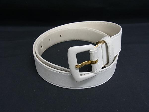 ChristianDior クリスチャンディオール レザー ゴールド金具 ベルト レディース メンズ ホワイト系 DL8710